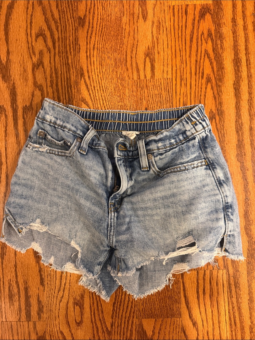 aerie Light Wash Distressed Denim Shorts